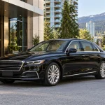 Luxury Sedan Rental In Burnaby at a Glass Entrance